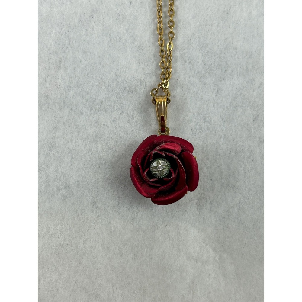 Enamel Rose Pendant Necklace with a 14K GF AMCO chain